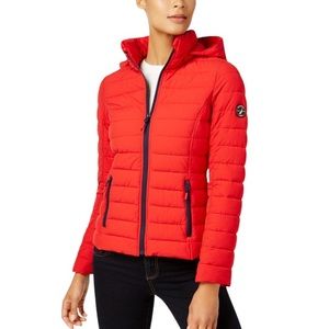 Nautica Women’s Red Funnel Neck Packable Puffer Jacket Coat Lightweight Quilted
